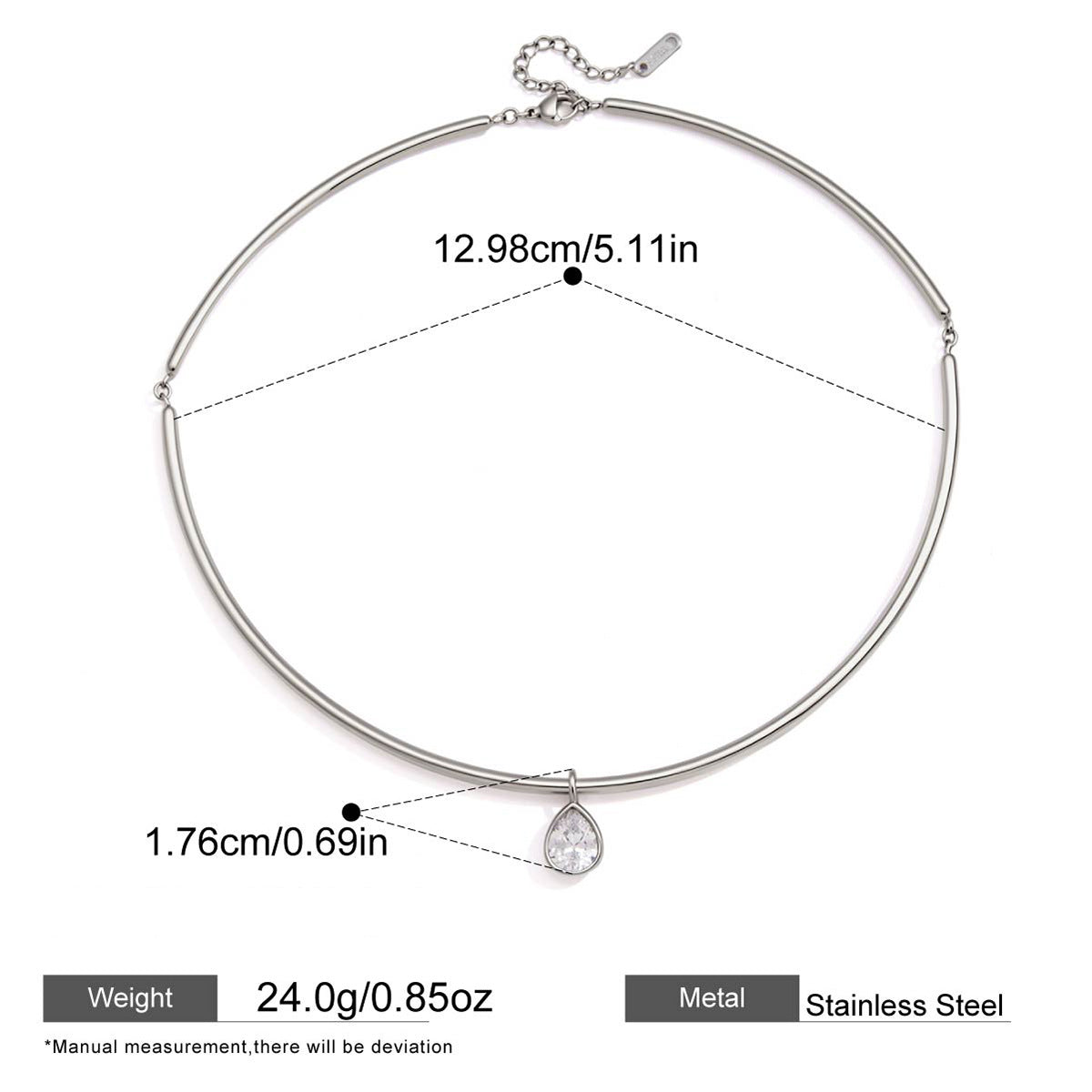 Zircon Choker Necklaces — dimensions and size reference 10