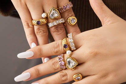 Assorted Heart Pearl and Zircon Rings — design overview 01