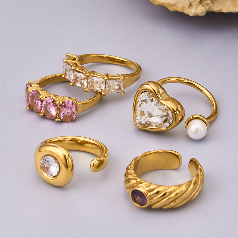 Assorted Heart Pearl and Zircon Rings — styled view 02