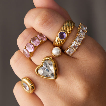 Assorted Heart Pearl and Zircon Rings — styled view 03