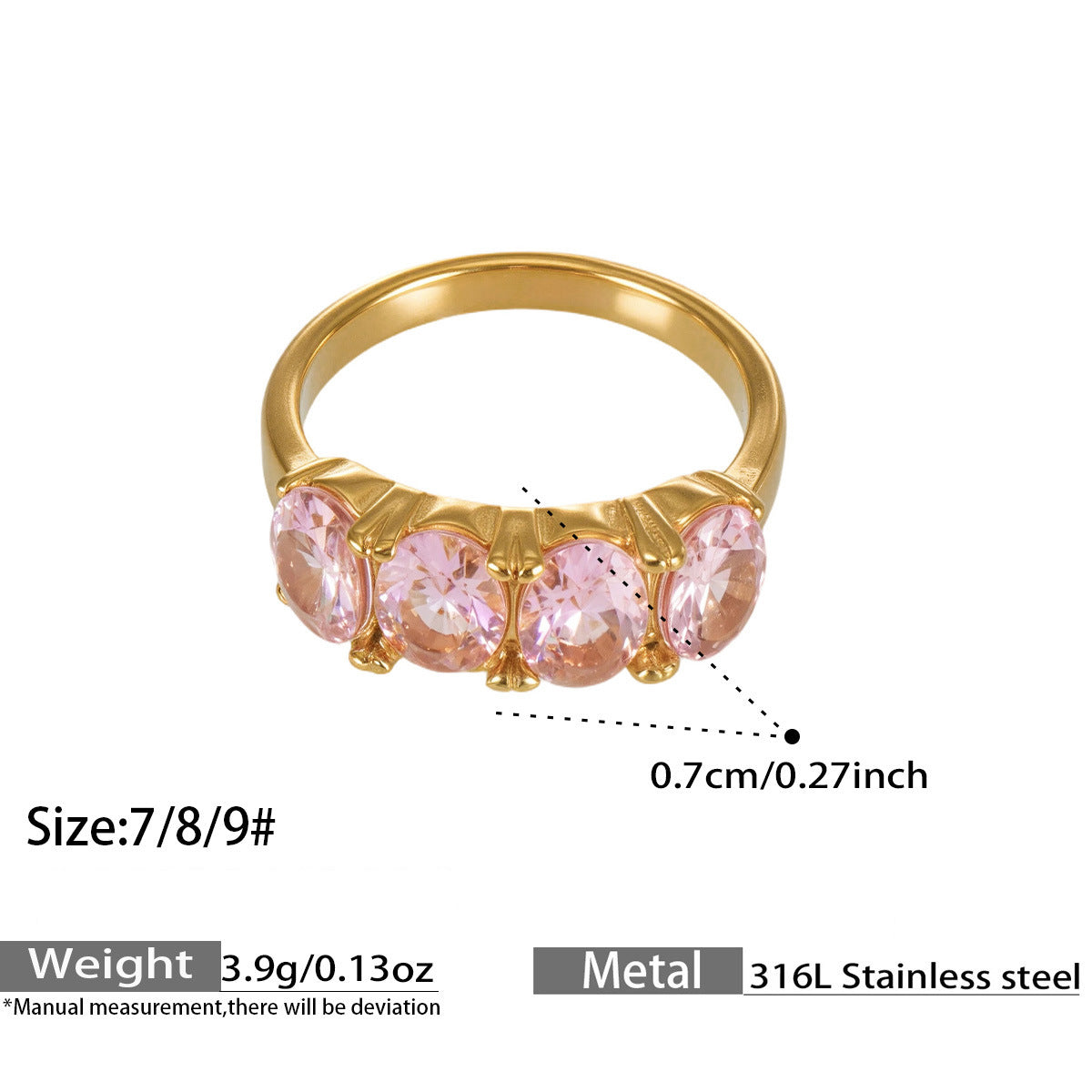 Assorted Heart Pearl and Zircon Rings — dimensions and size reference 07