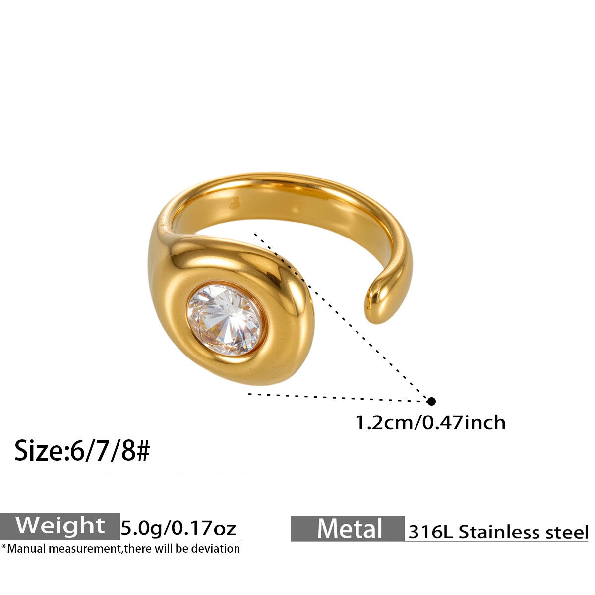 Assorted Heart Pearl and Zircon Rings — dimensions and size reference 08