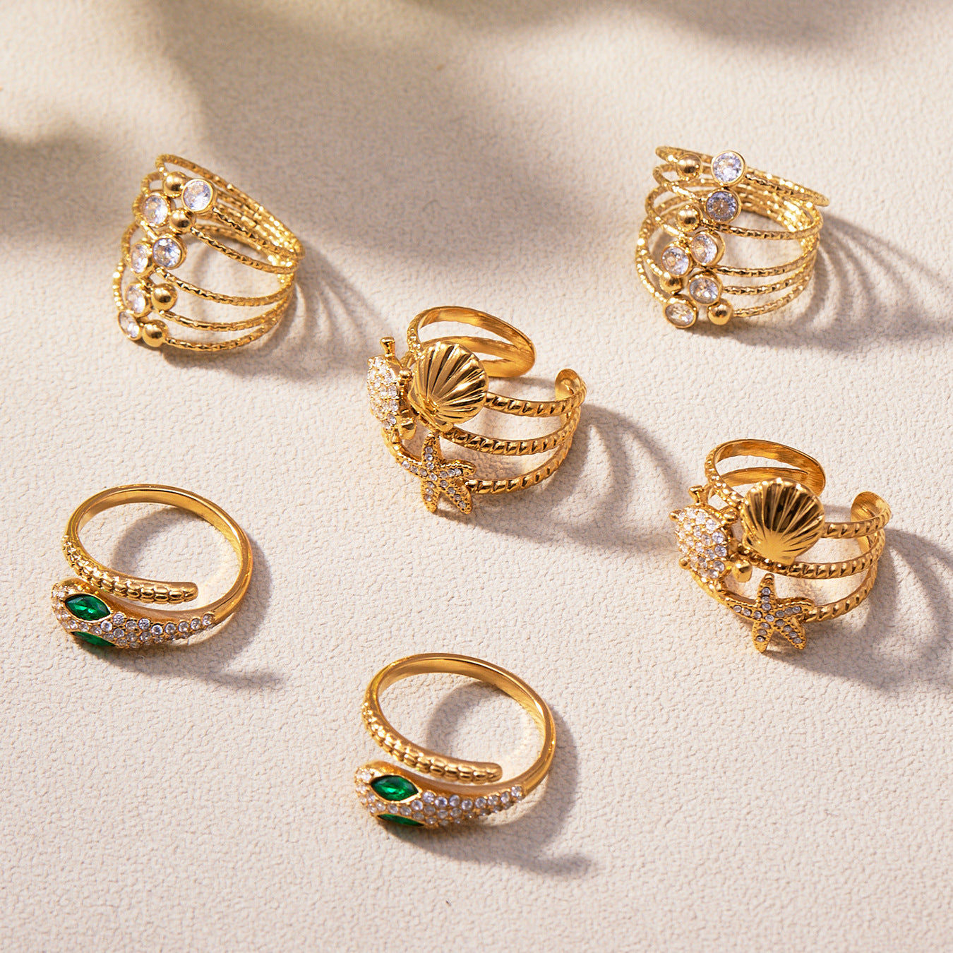 Ocean Motif Zircon Ring — flat lay 04