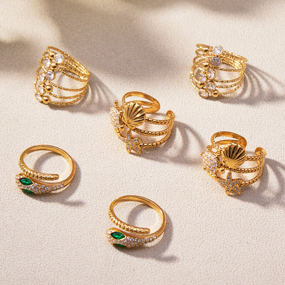 Ocean Motif Zircon Ring — flat lay 04