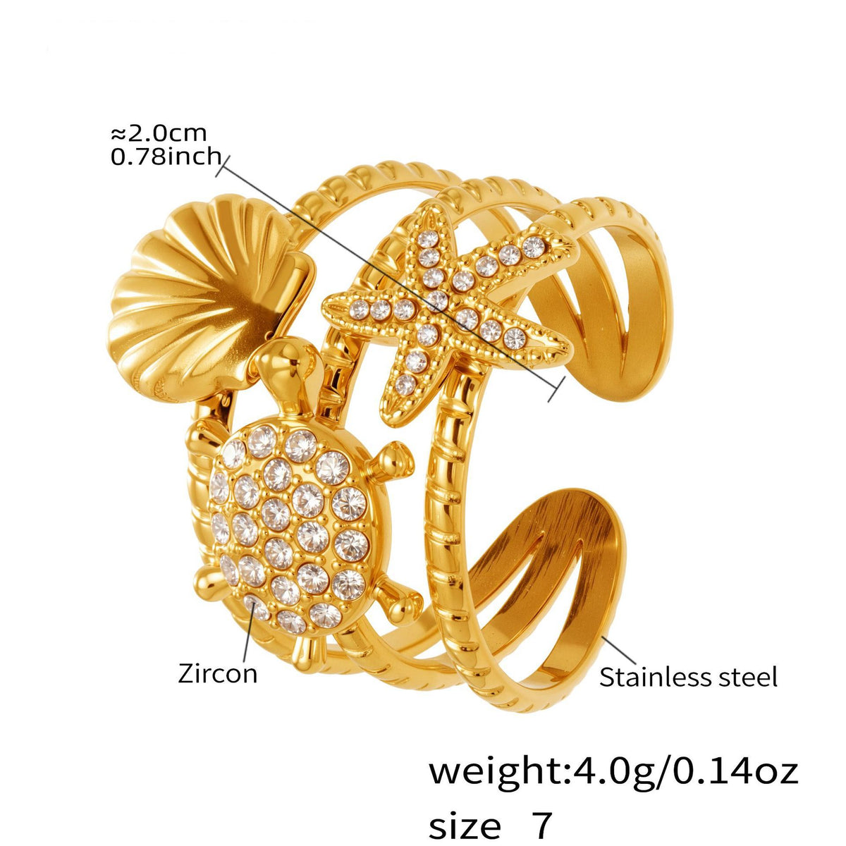 Ocean Motif Zircon Ring — dimensions and size reference 08