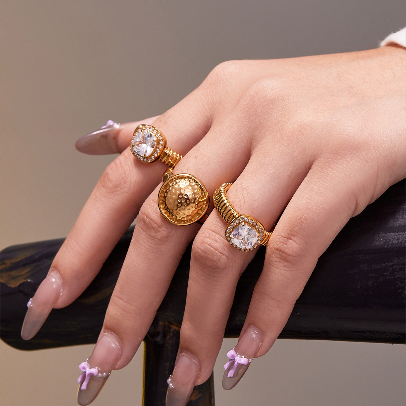 Rounded Zircon Open Rings — styled view 02
