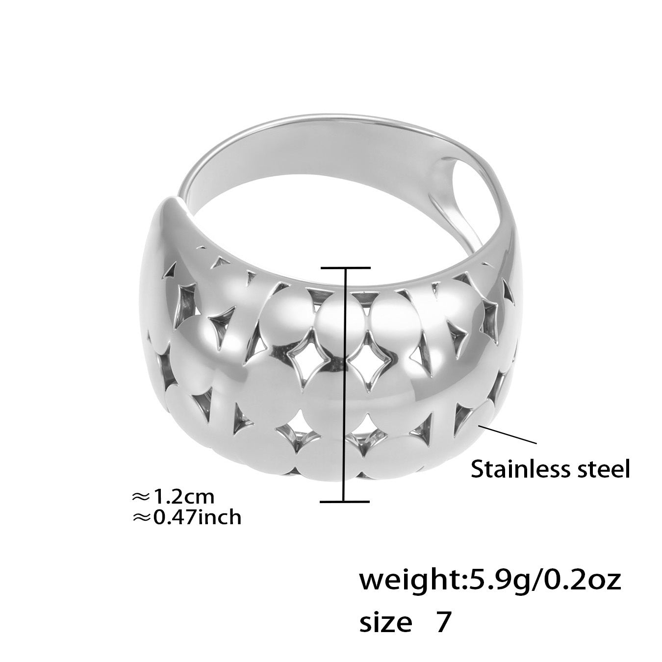 Assorted Sculptural Open Rings — dimensions and size reference 12