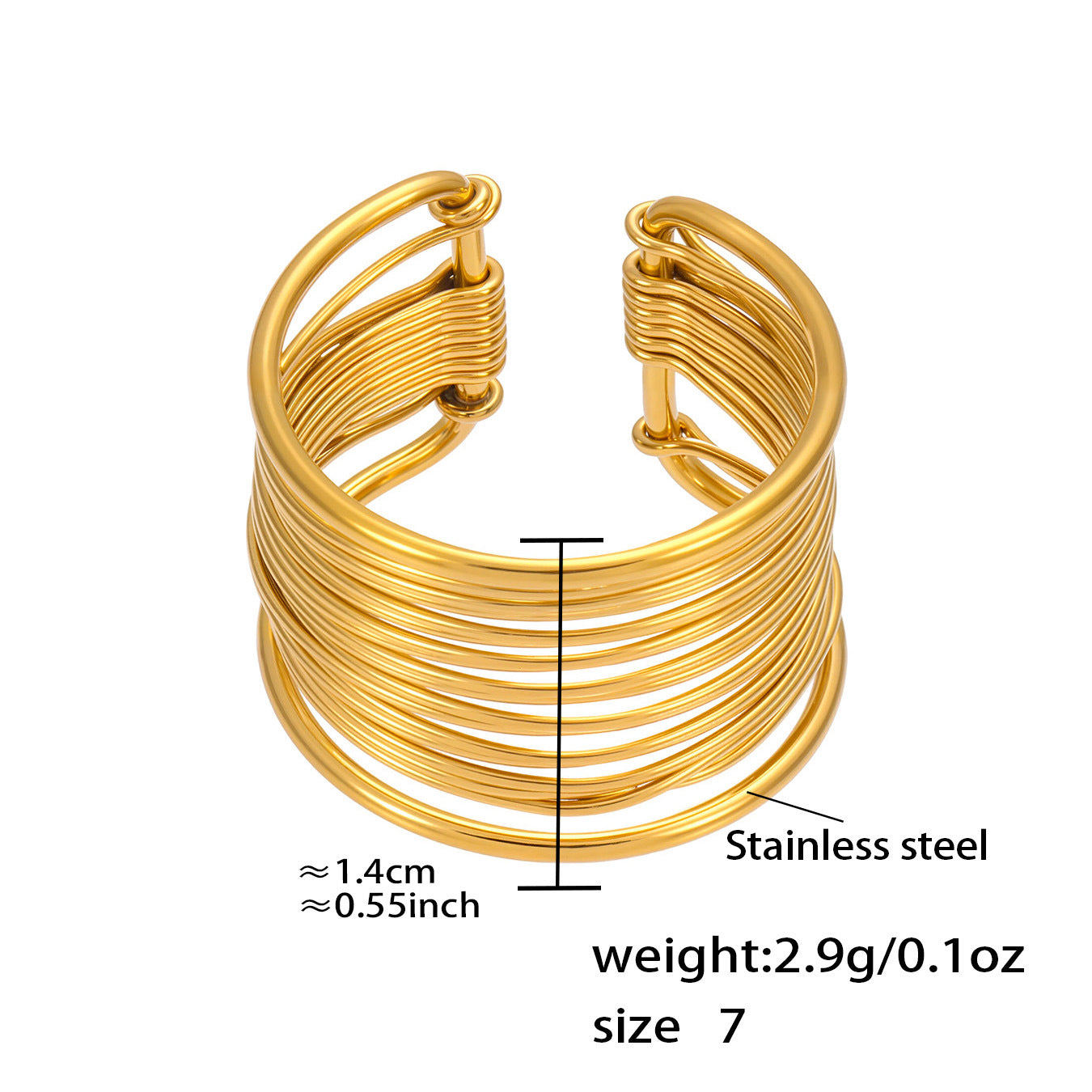 Assorted Sculptural Open Rings — dimensions and size reference 13
