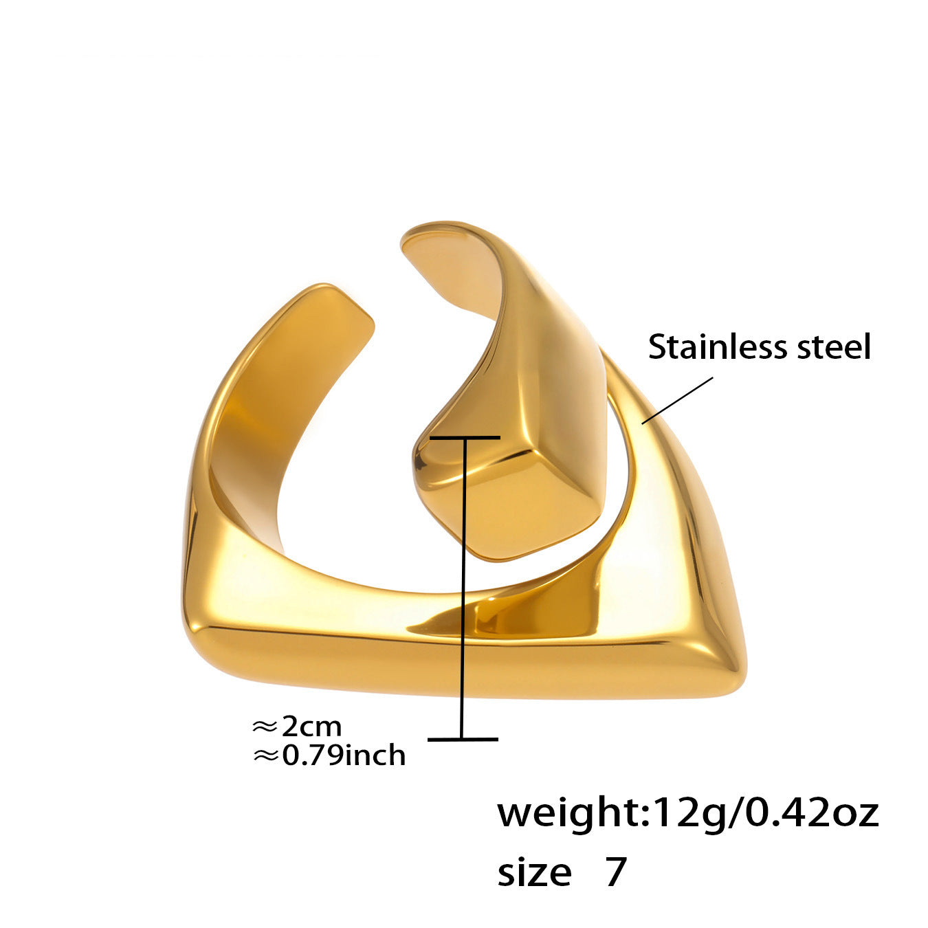 Assorted Sculptural Open Rings — dimensions and size reference 15