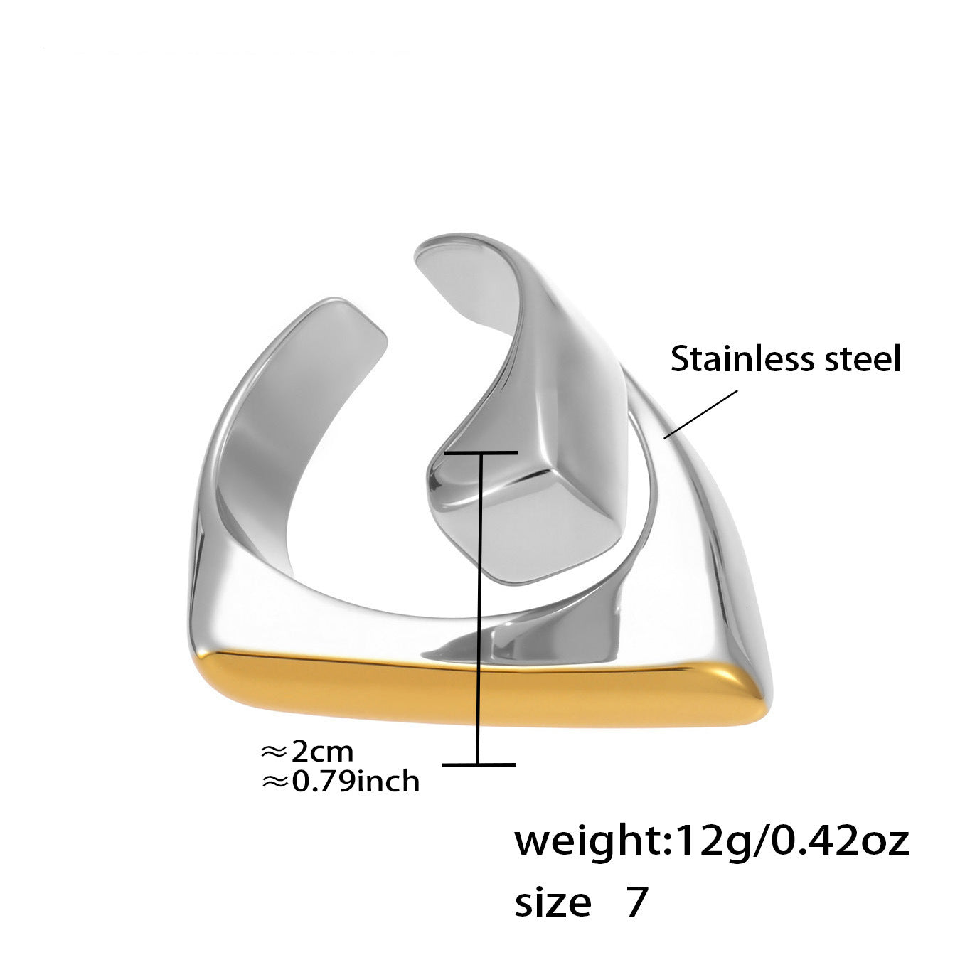 Assorted Sculptural Open Rings — dimensions and size reference 17