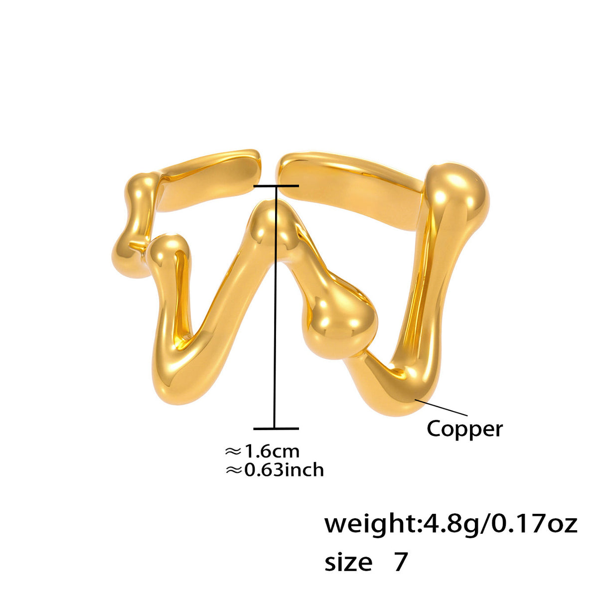 Assorted Sculptural Open Rings — dimensions and size reference 18