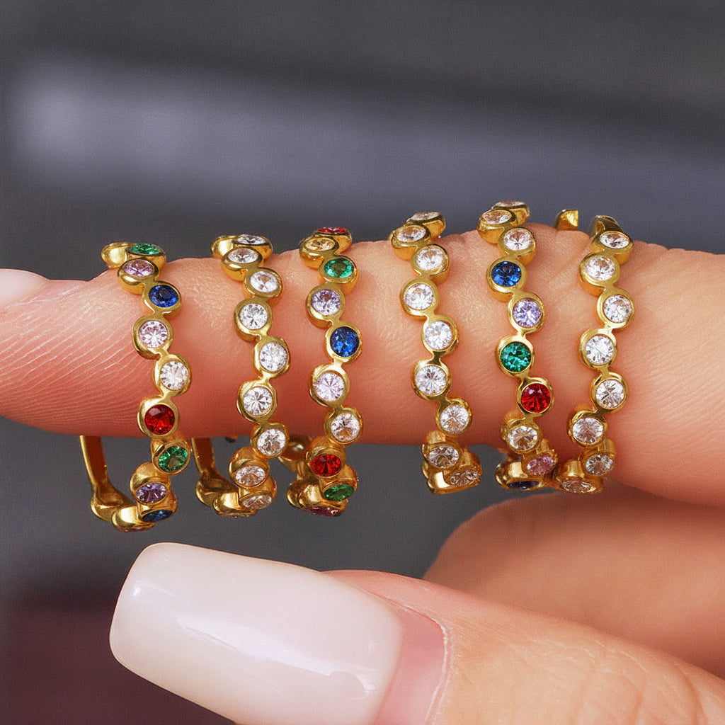 Multicolor Zircon Open Rings — design overview 01