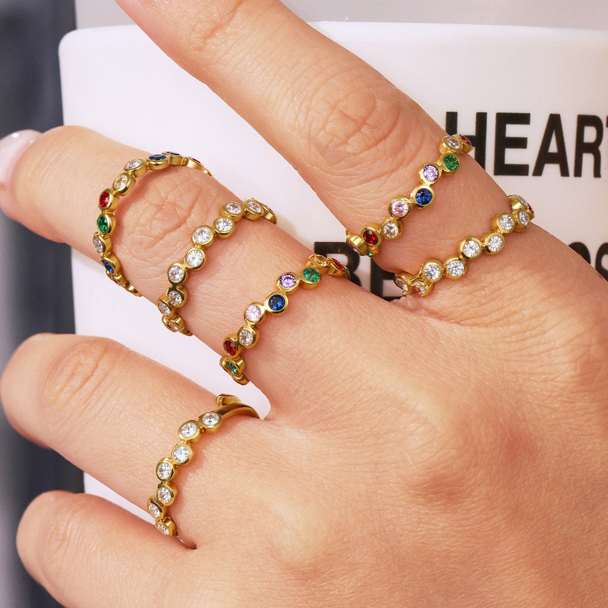 Multicolor Zircon Open Rings — styled view 02