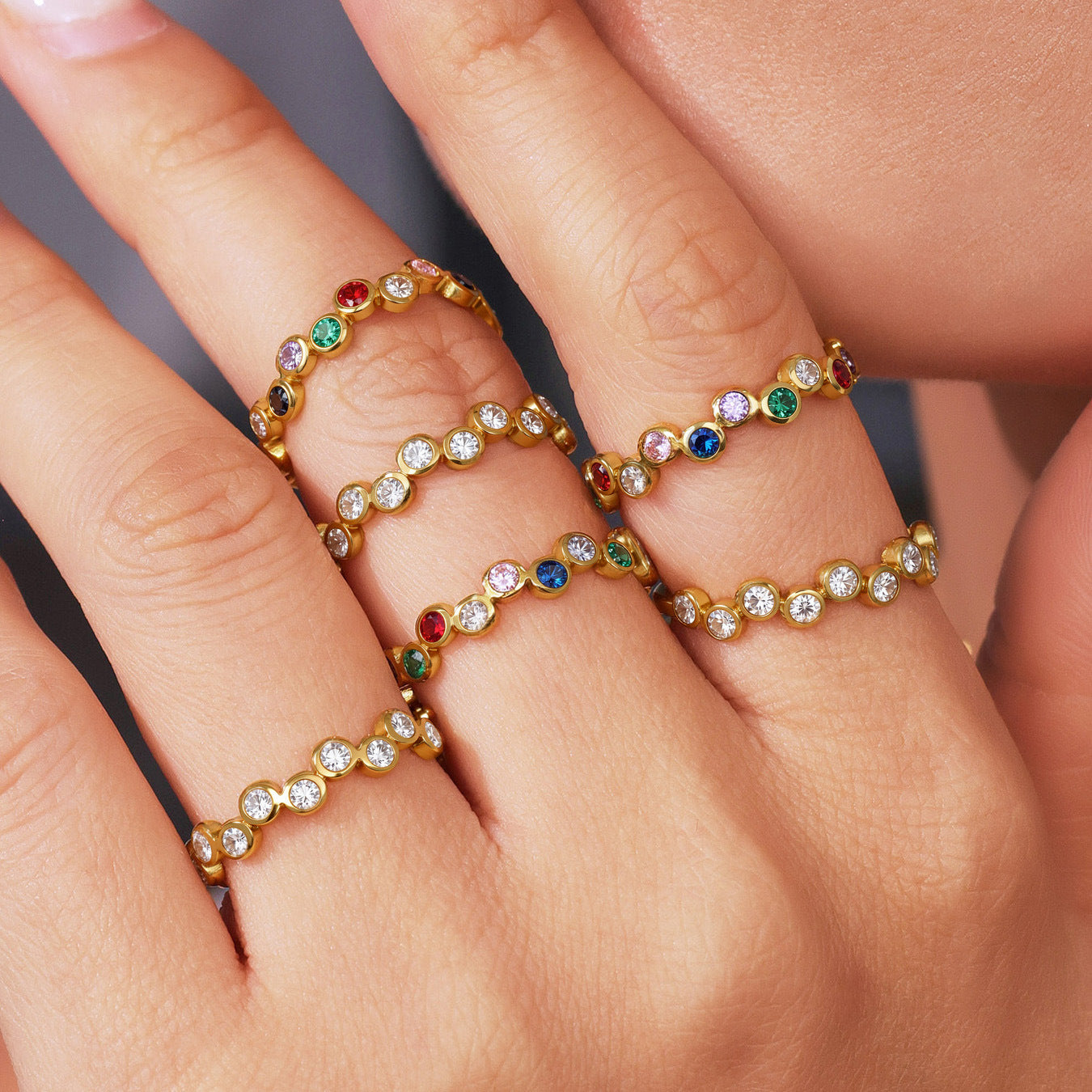 Multicolor Zircon Open Rings — flat lay 04