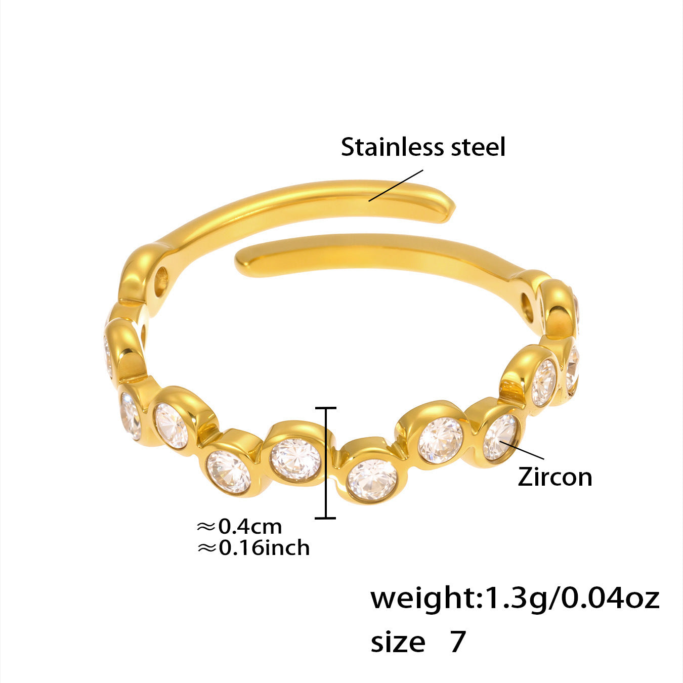 Multicolor Zircon Open Rings — dimensions and size reference 07