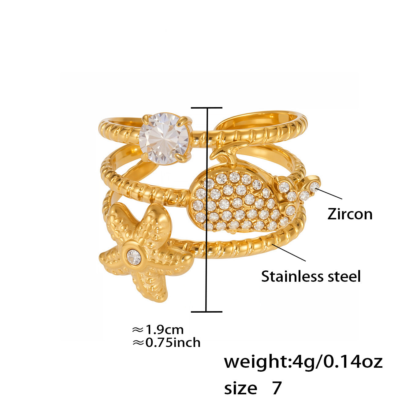 Assorted Heart and Smooth Rings — dimensions and size reference 10