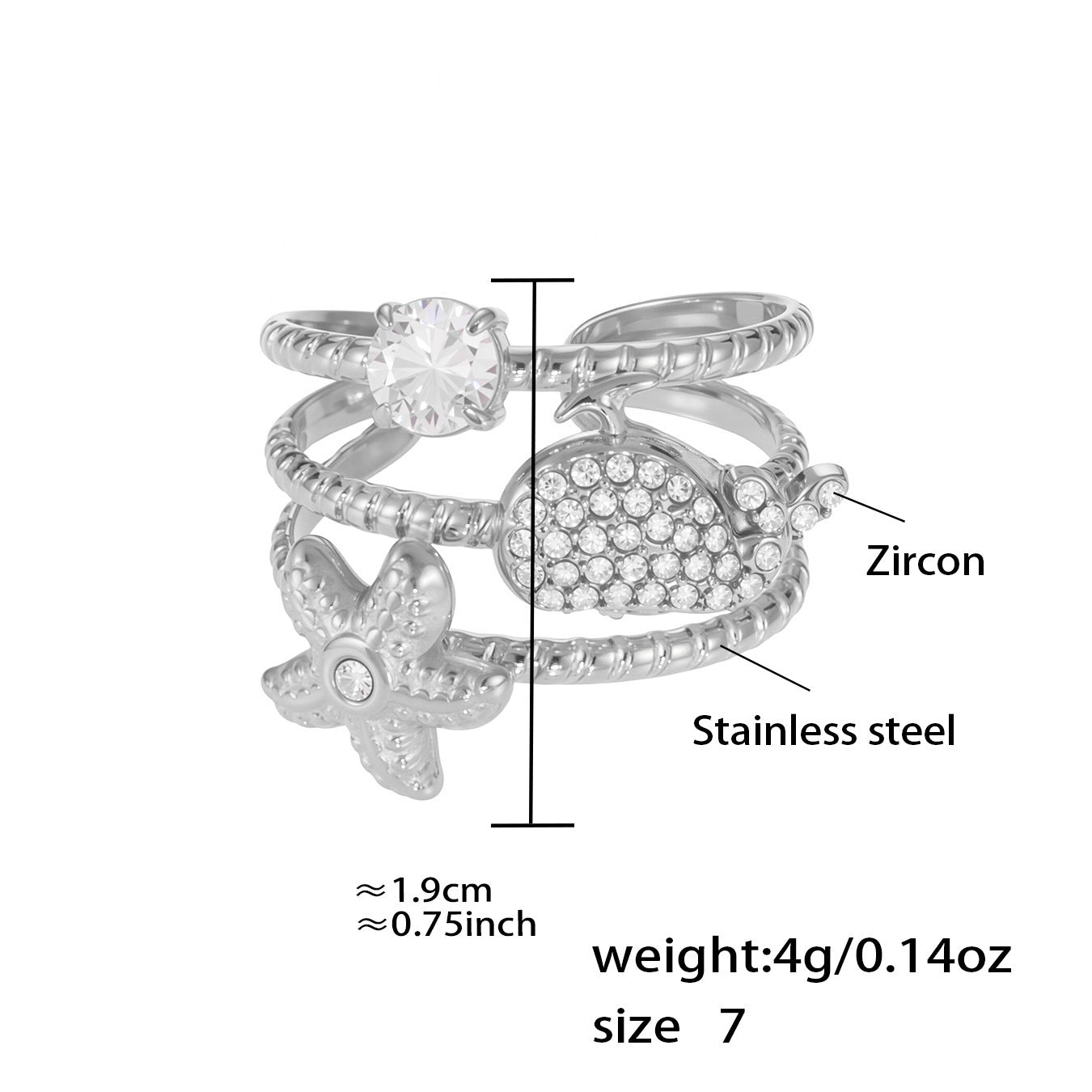 Assorted Heart and Smooth Rings — dimensions and size reference 11