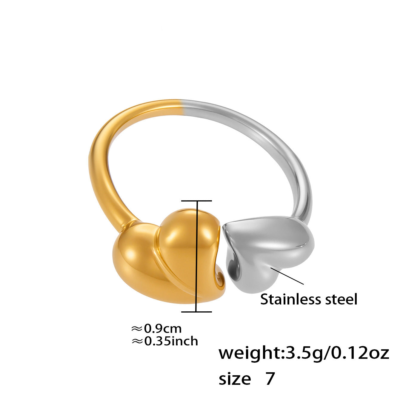 Assorted Heart and Smooth Rings — dimensions and size reference 14