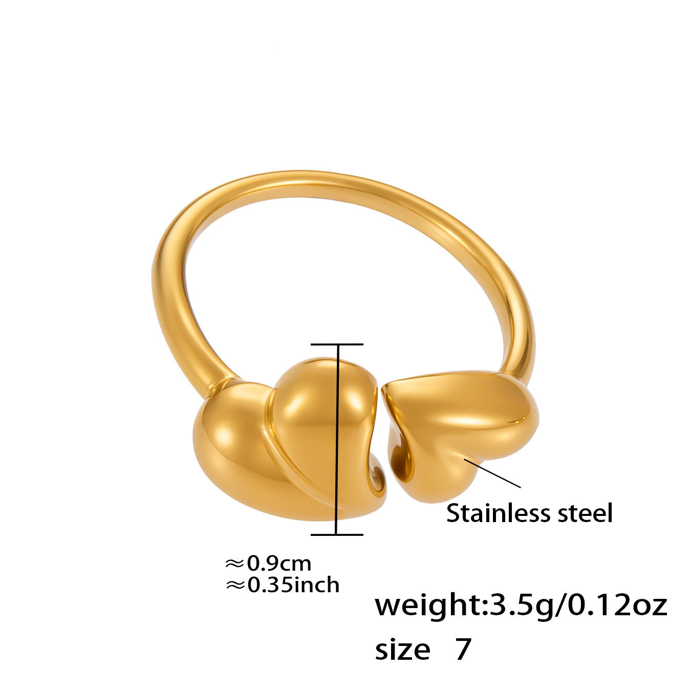 Assorted Heart and Smooth Rings — dimensions and size reference 15
