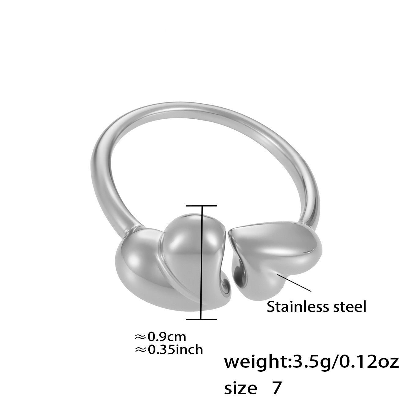 Assorted Heart and Smooth Rings — dimensions and size reference 16