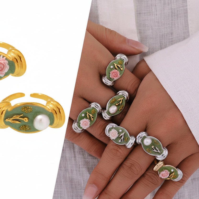 Enamel Flower Pearl Ring — design overview 01