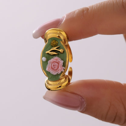 Enamel Flower Pearl Ring — styled view 02