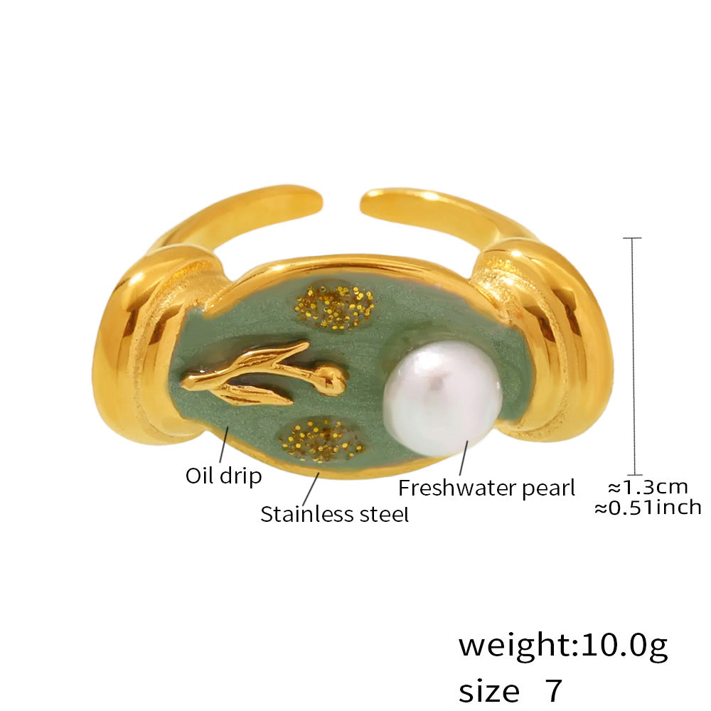 Enamel Flower Pearl Ring — dimensions and size reference 06