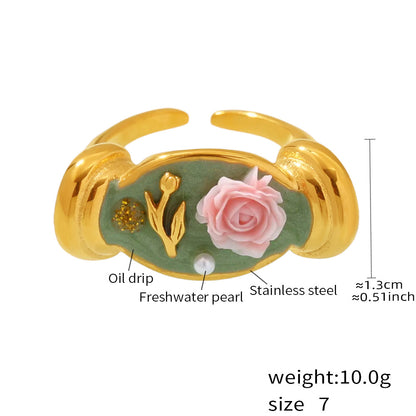 Enamel Flower Pearl Ring — dimensions and size reference 07
