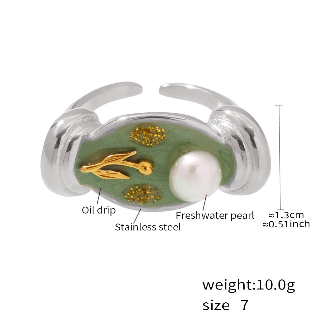 Enamel Flower Pearl Ring — dimensions and size reference 08