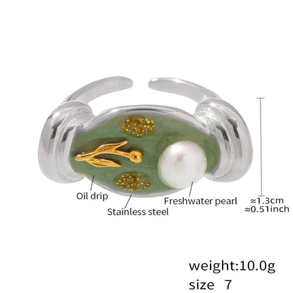 Enamel Flower Pearl Ring — dimensions and size reference 08