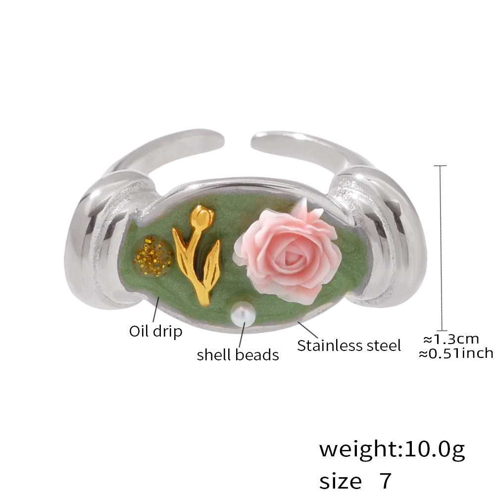 Enamel Flower Pearl Ring — dimensions and size reference 09
