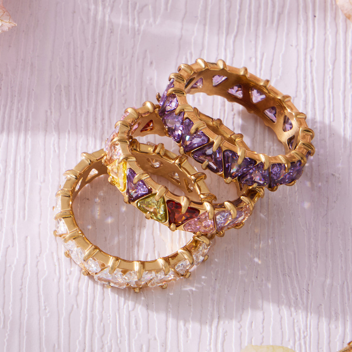 Triangle Zircon Eternity Rings — styled view 03