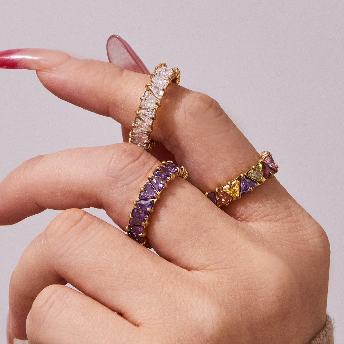 Triangle Zircon Eternity Rings — flat lay 04