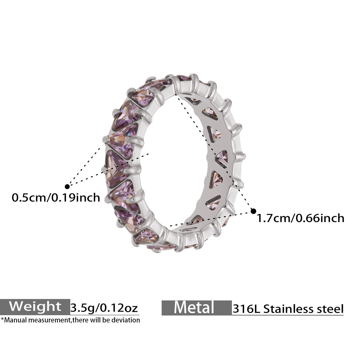 Triangle Zircon Eternity Rings — dimensions and size reference 11