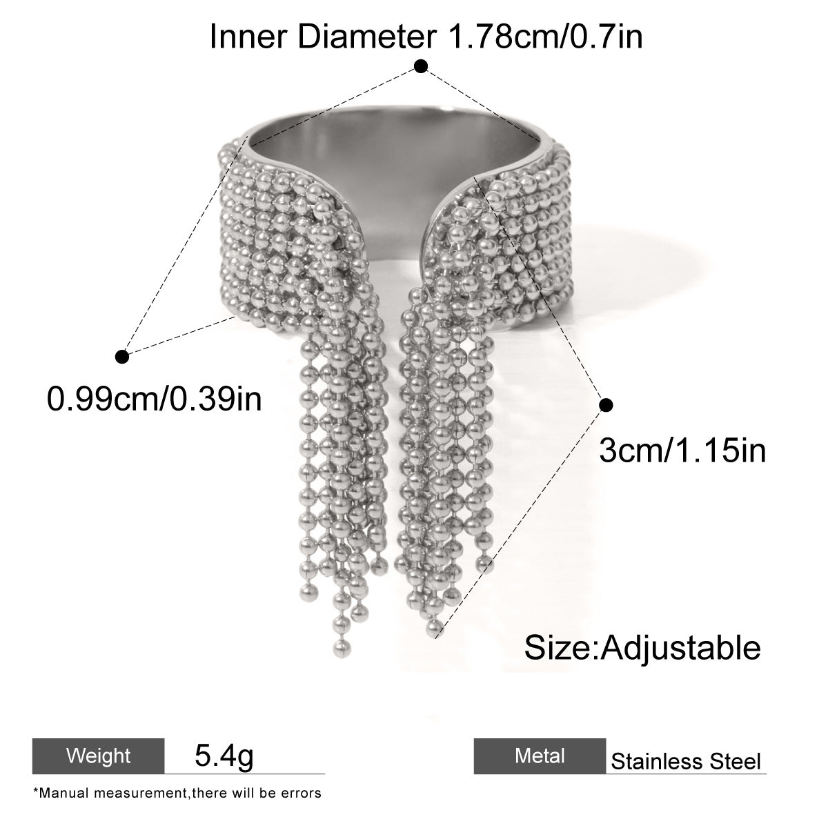 Chain Fringe Open Ring — dimensions and size reference 06