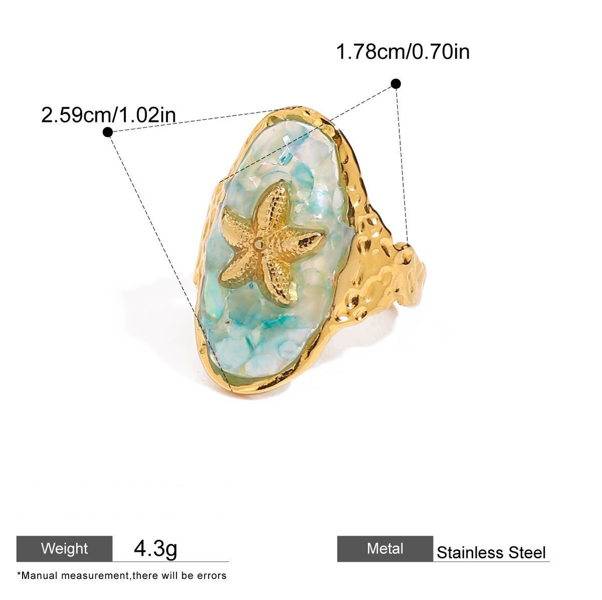 Starfish Stone Statement Ring — dimensions and size reference 06