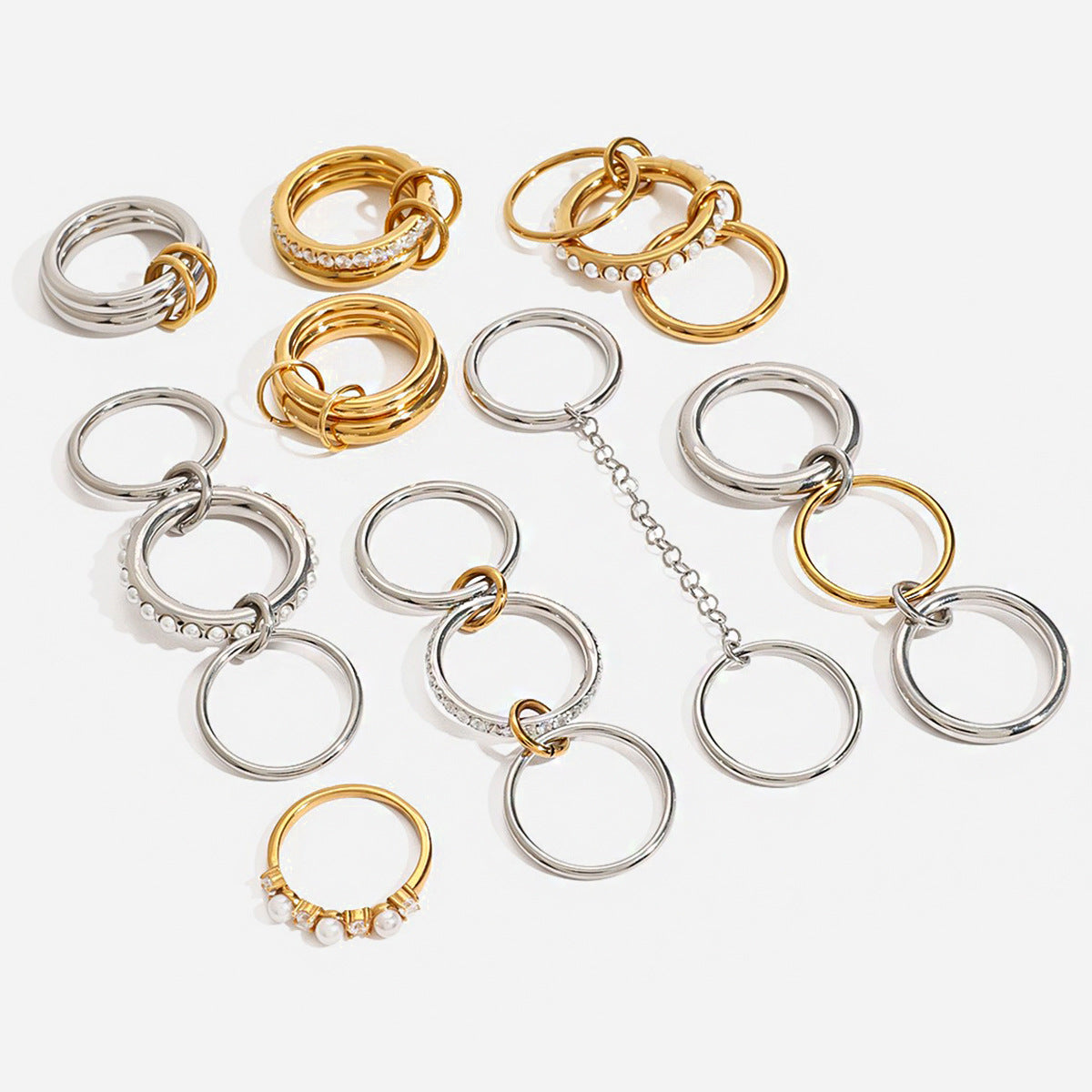 Assorted Stacking Pearl and Zircon Rings — design overview 01