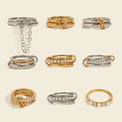 Assorted Stacking Pearl and Zircon Rings — styled view 02
