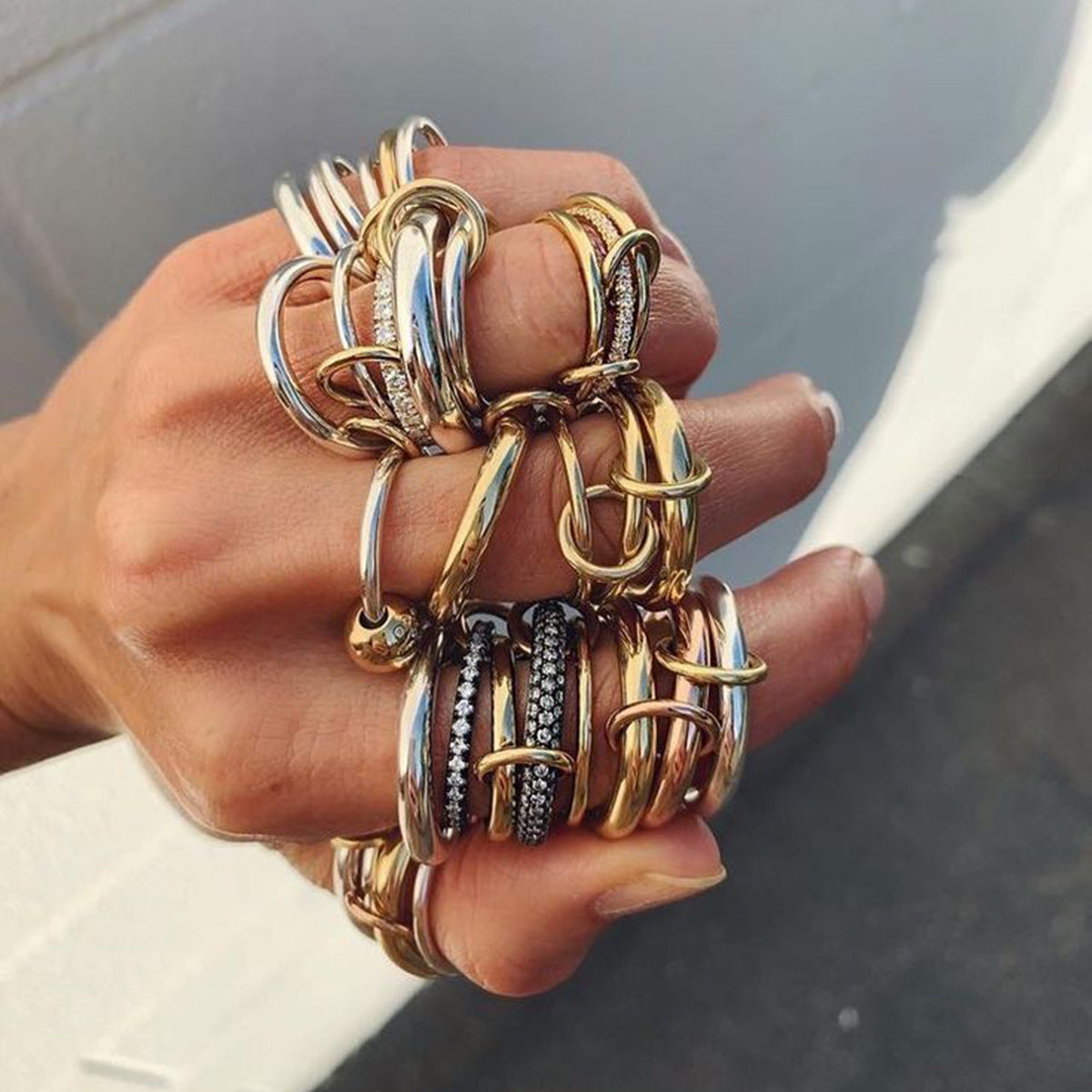 Assorted Stacking Pearl and Zircon Rings — styled view 03