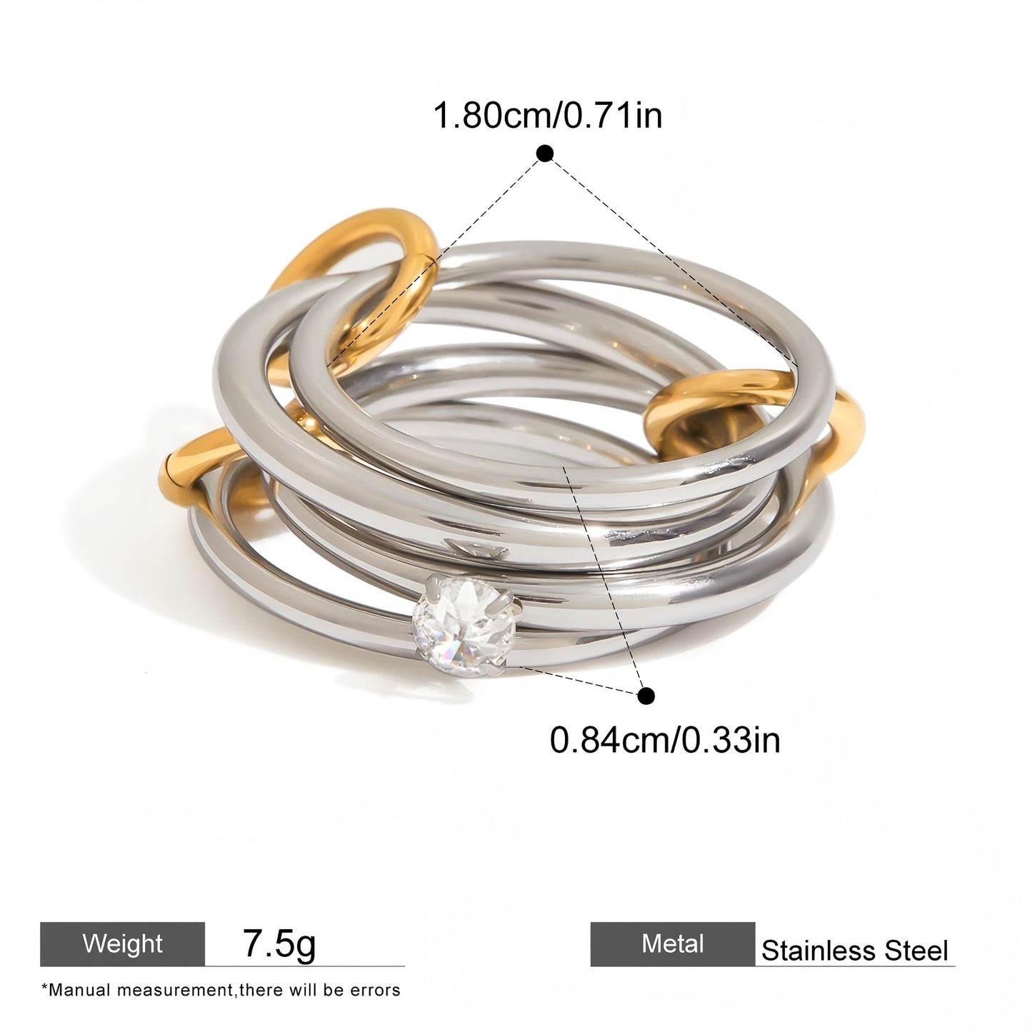 Assorted Stacking Pearl and Zircon Rings — dimensions and size reference 06
