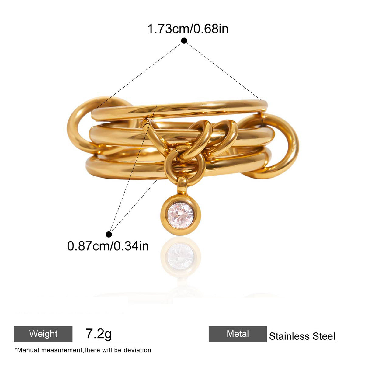 Assorted Stacking Pearl and Zircon Rings — dimensions and size reference 07