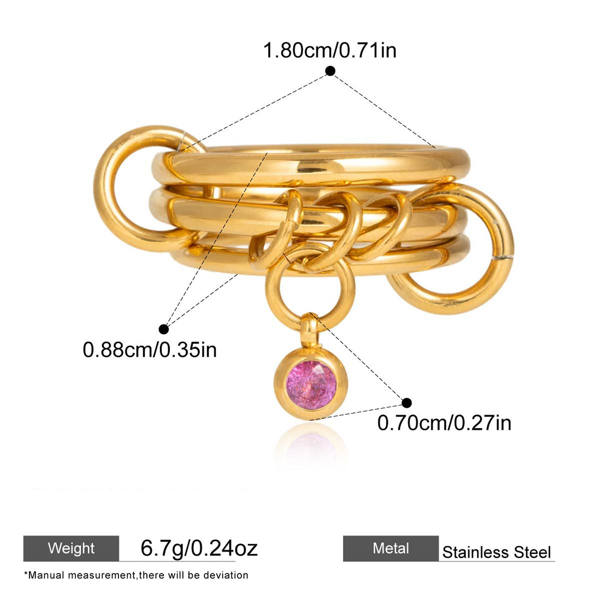 Assorted Stacking Pearl and Zircon Rings — dimensions and size reference 10