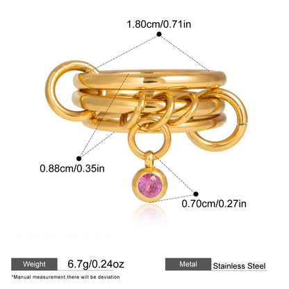 Assorted Stacking Pearl and Zircon Rings — dimensions and size reference 10