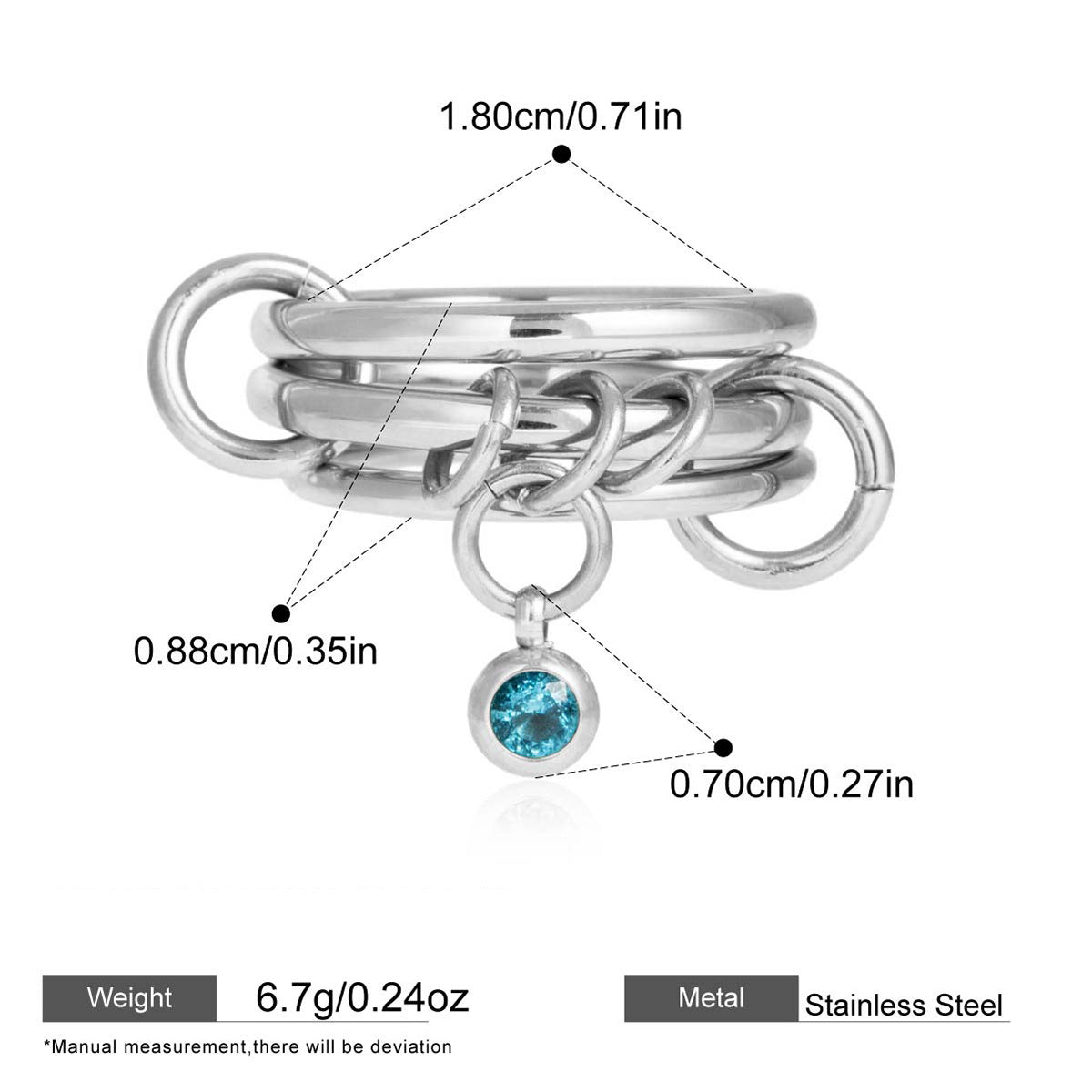 Assorted Stacking Pearl and Zircon Rings — dimensions and size reference 12