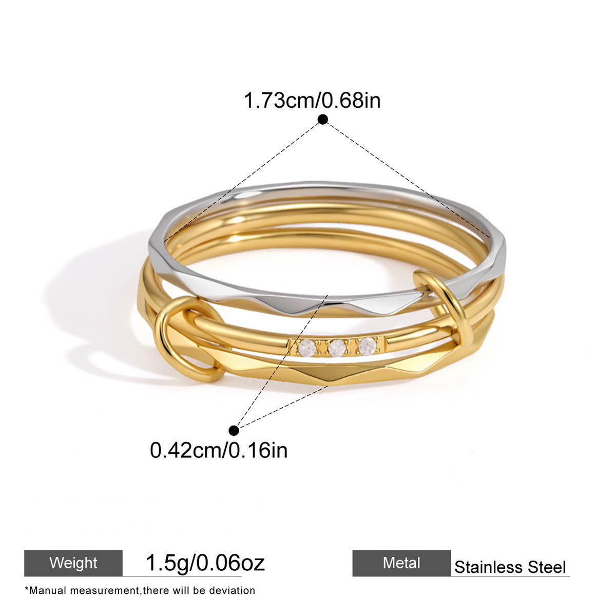 Assorted Stacking Pearl and Zircon Rings — dimensions and size reference 13