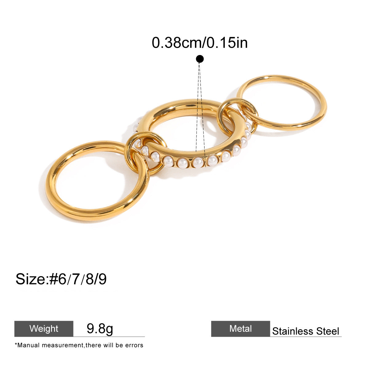 Assorted Stacking Pearl and Zircon Rings — dimensions and size reference 23