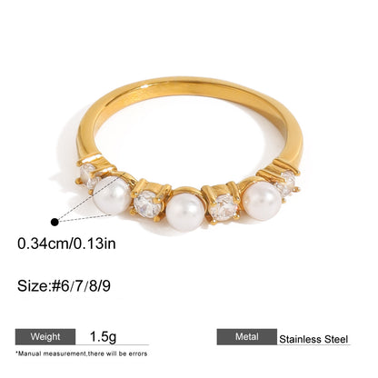 Assorted Stacking Pearl and Zircon Rings — dimensions and size reference 25