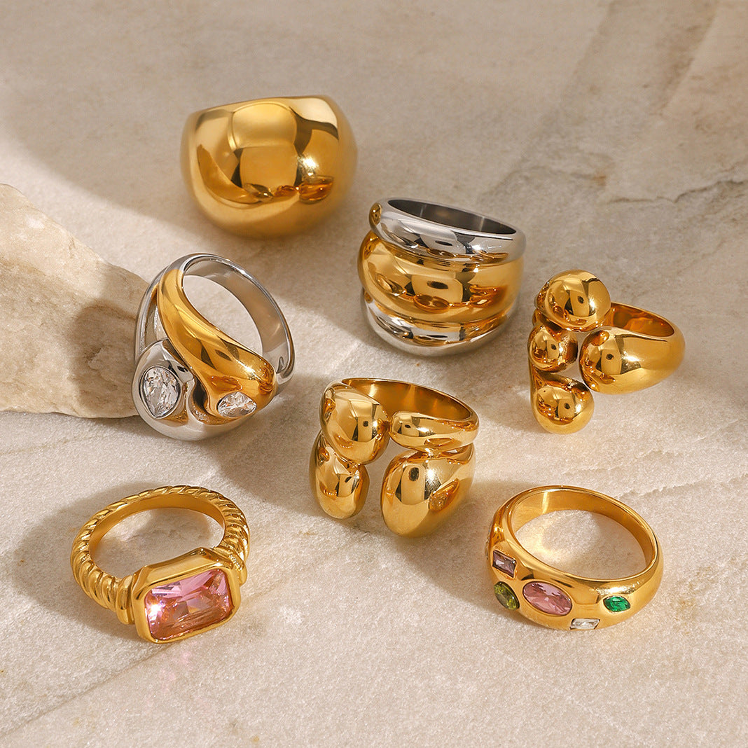 Assorted Sculptural Zircon Rings — styled view 03
