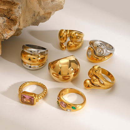 Assorted Sculptural Zircon Rings — flat lay 04