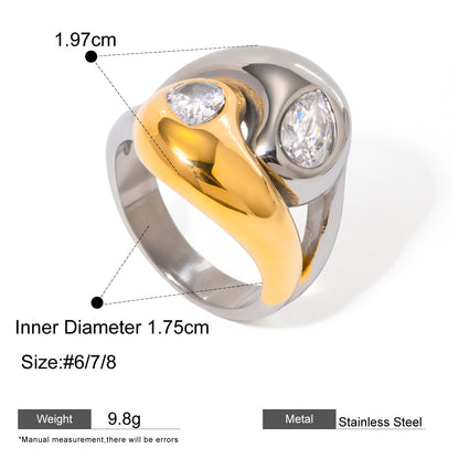 Assorted Sculptural Zircon Rings — dimensions and size reference 16